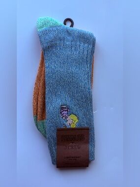 J. Crew Lightweight Blue & Orange Peanuts Crew Socks